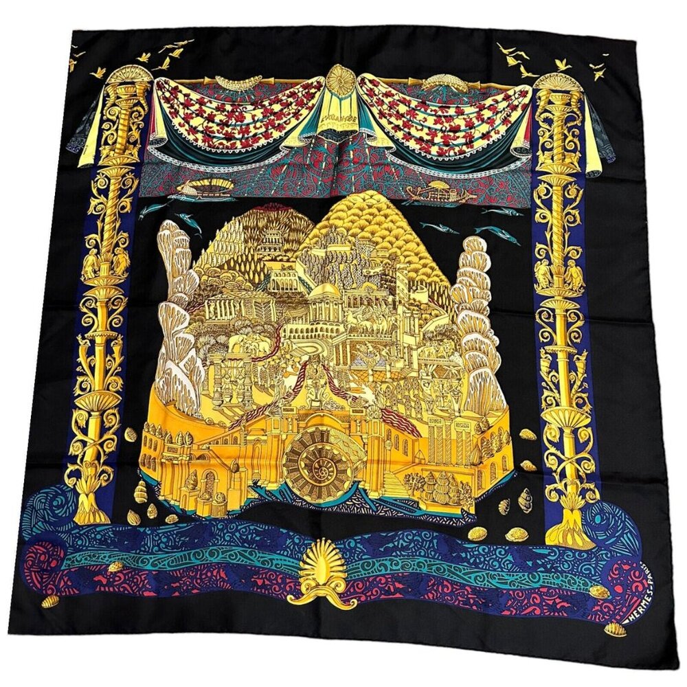 Hermes Carre L'Atlantide Atlantis Vintage 90cm Black Multicolor Silk Scarf - Picture 6 of 7